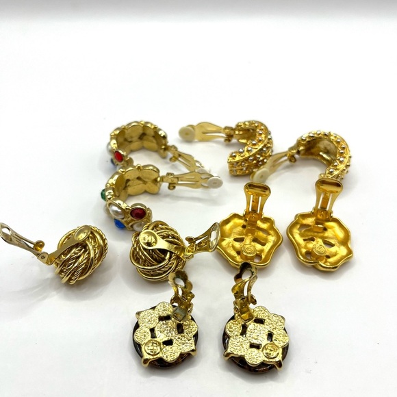 Earring Lot 5 Pairs Chunky Earrings with Ornate Clip on Earrings Gold Tone - Picture 15 of 16